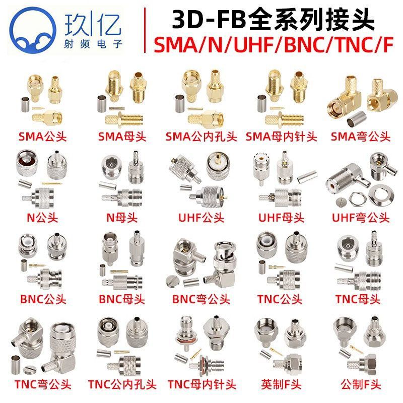 ทองแดงบริสุทธิ์ 50-3 Feeder Connector Crimp RG58 ปลั๊ก SMA/BNC/TNC/UHF/M/F/N RF Connector L7O6