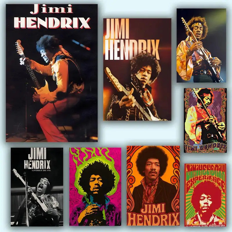 J-Jimi Hendrix Kraft Papper โปสเตอร์พรีเมี่ยม Creas Aesthetic Wall Art ออกแบบสําหรับห้องนั่งเล่นห้อง