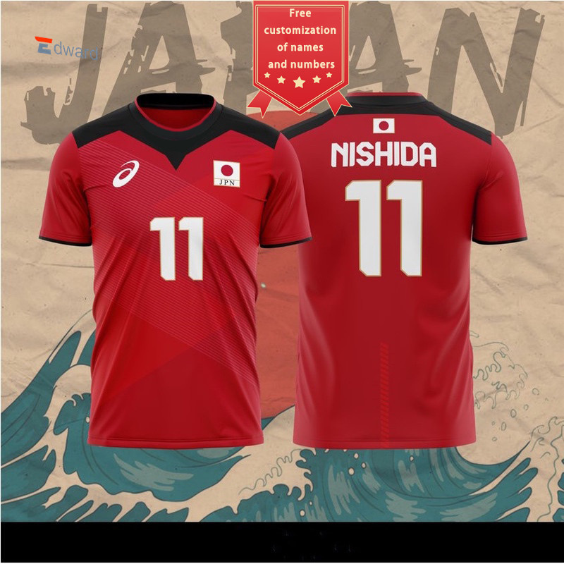 Edward2024 Japan Olympic Volleyball Jersey Nishida Yuji No.11 สำหรับทั้งชายและหญิง สไตล์แคชวล T-shir