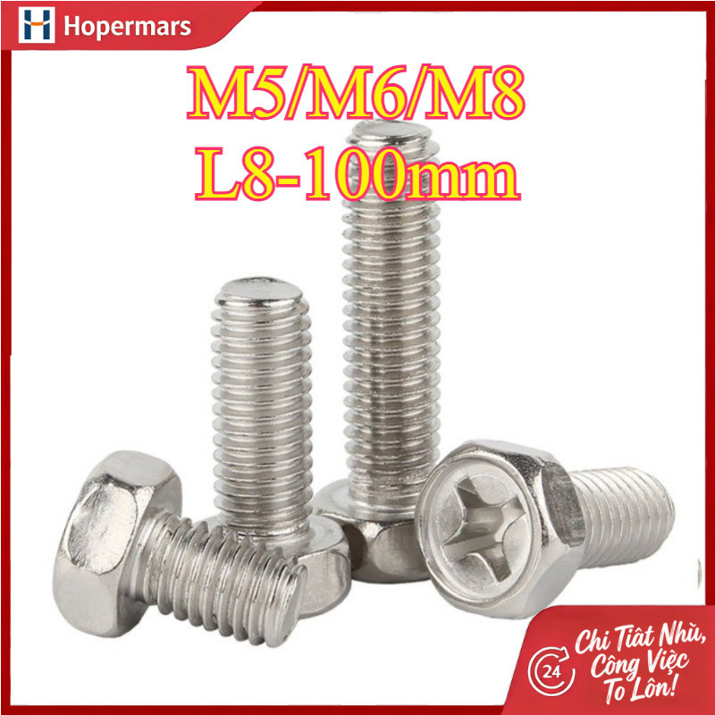 ✨304 สแตนเลสสตีล Cross Groove ด้านนอกหกเหลี่ยม สกรู M5/M6/M8 * L8-100mm (HA-LR-TH-1)