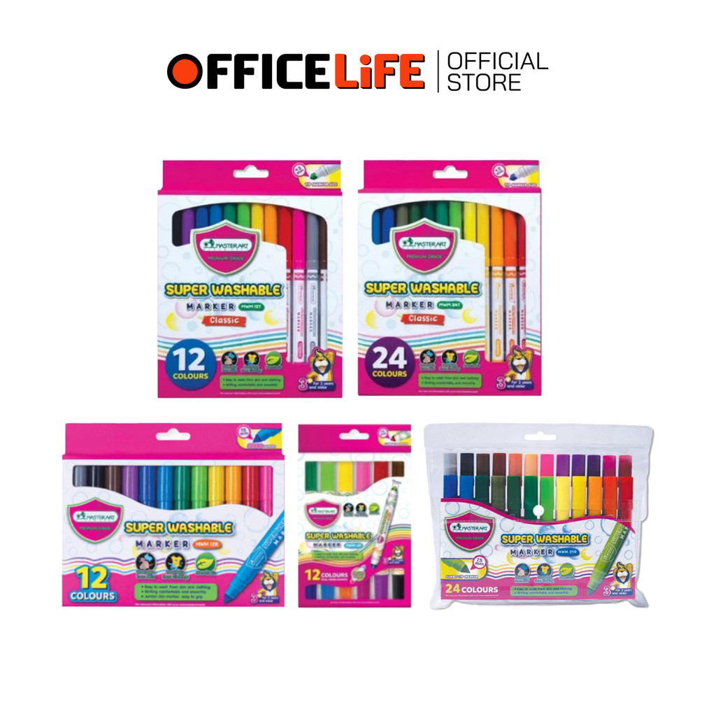 Master Art (มาสเตอร์อาร์ต) สีเมจิก ปากกาเมจิก ล้างออกได้ รุ่น MWM-6D / MWM-12T / MWM-24T /  MWM-12R 