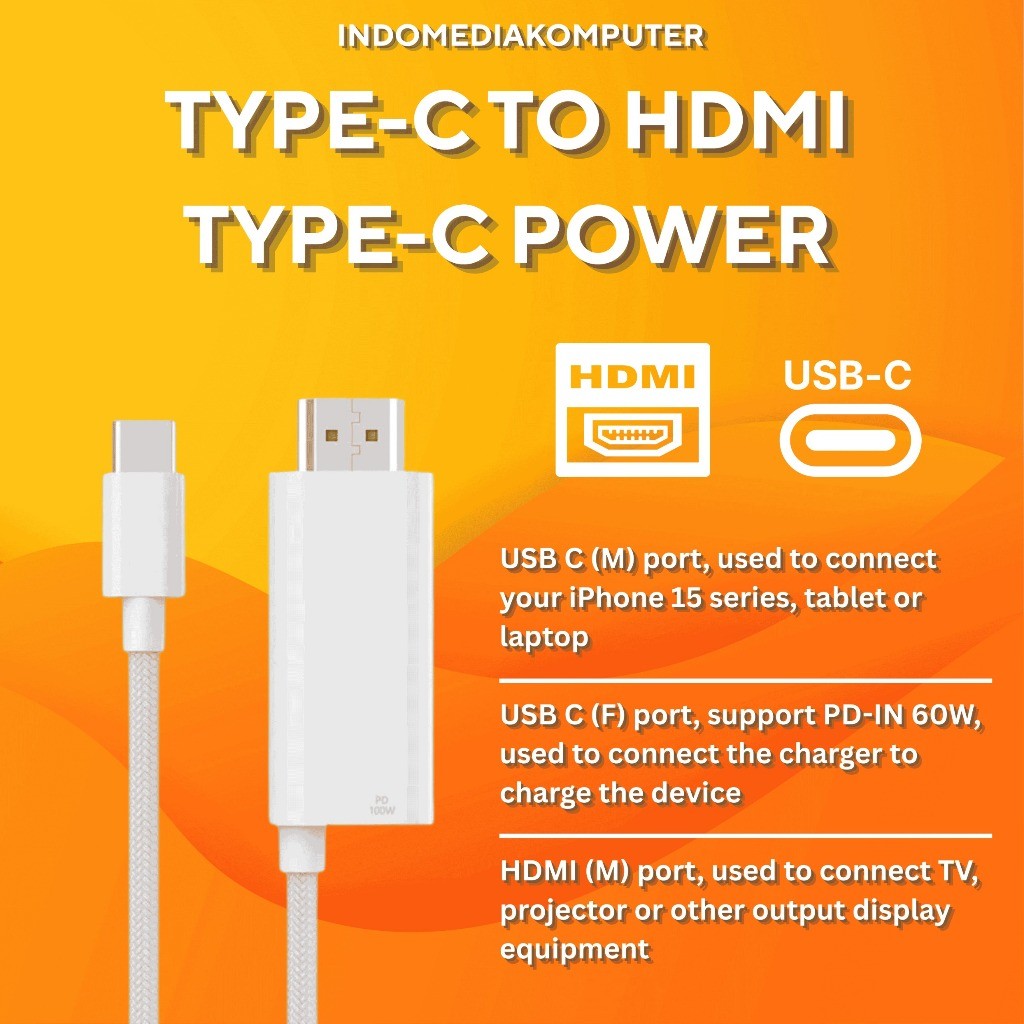 Type-C เป็น HDMI + สายไฟ USB C เป็น HDMI USB C