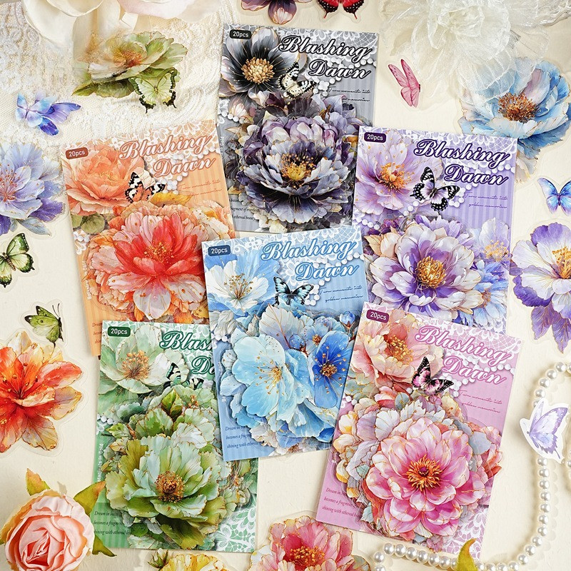 Journamm 20PCS ดอกไม้ Pre-Cut สมุดภาพสติกเกอร์ดอกไม้สติกเกอร์สําหรับ DIY Craft Planners Journal โน้ตบุ๊คตกแต่ง Collage สติกเกอร์