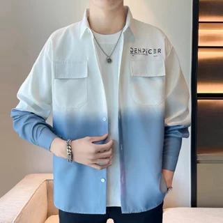 M-3XL แฟชั่น เสื้อเชิ้ตผู้ชาย ทรงหลวม สไตล์วินเทจ การออกแบบแฟชั่นการสะกดสี