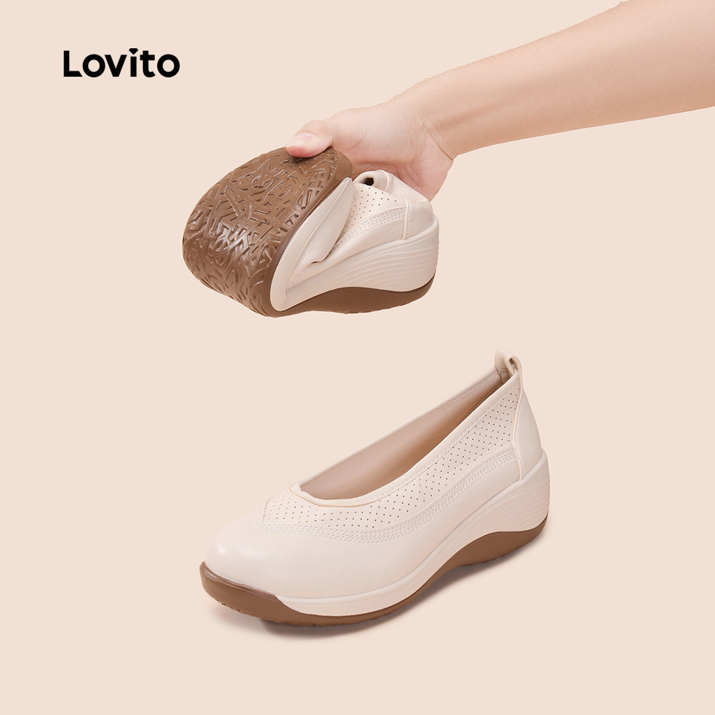 Lovito รองเท้าทำงานหญิง ทรงลิ่ม พื้นนิ่ม ใส่สบาย LFA75017