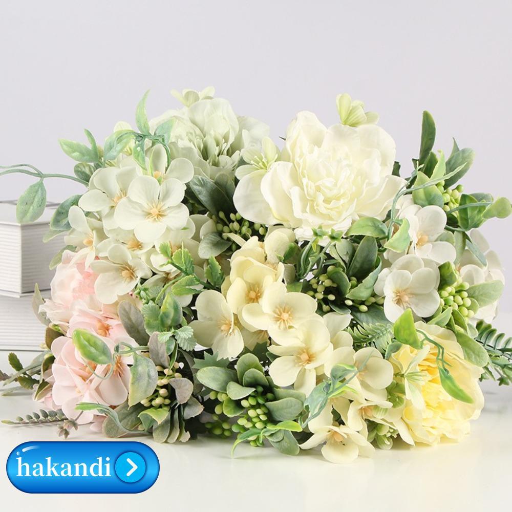 ดอกไม้ดอกโบตั๋นเทียม CANICE, คามิเลียไหม​​ ทําเอง ช่อดอกโบตั๋นปลอม,ที่มีคุณภาพสูง5หัว26เซนติเมตรไฮเดรนเยียเจ้าสาวช่อสําหรับตกแต่งบ้านงานแต่งงาน