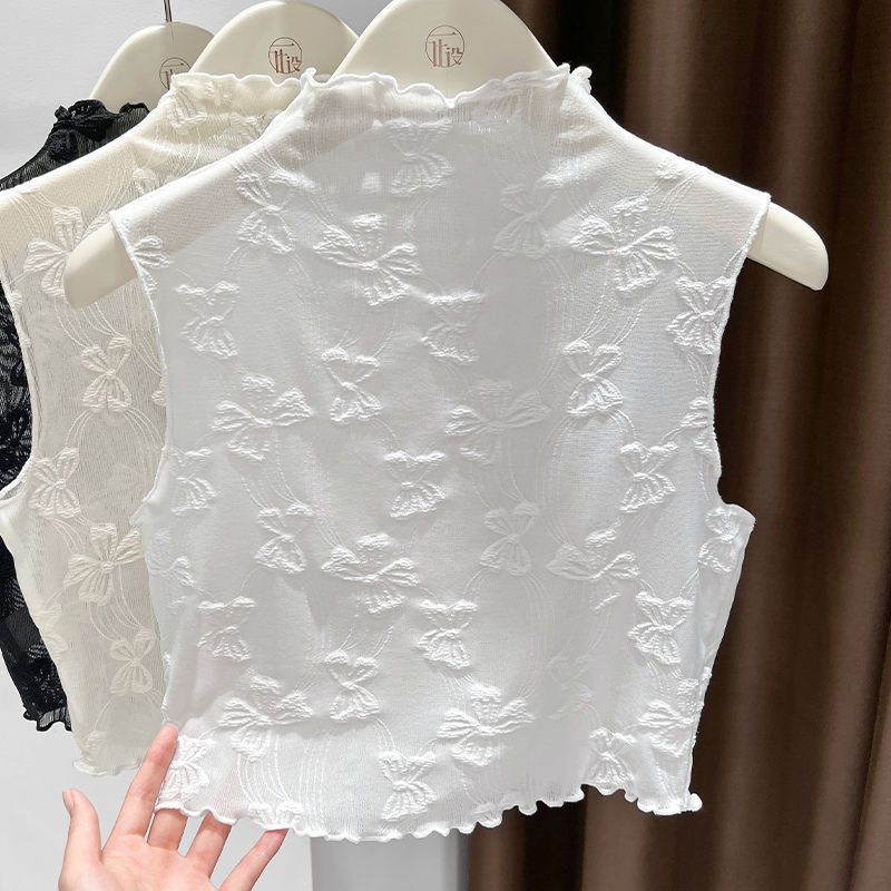 ครึ่งคอกลมลูกไม้ชั้นใน ทรงกระโปรงยาว เสื้อแขนกุดสำหรับผู้หญิงฤดูใบไม้ร่วงและฤดูหนาว กั๊กผ้าฝ้ายเนื้อนุ่มพร้อมปกปลอม - รูปที่ 2