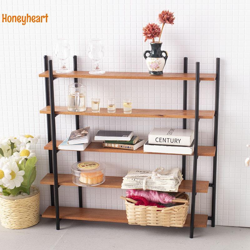 <Honeyheart> 1/12 Dollhouse Simulation Bookshelf Five-layer Storage Rack Model Doll Home Miniature D