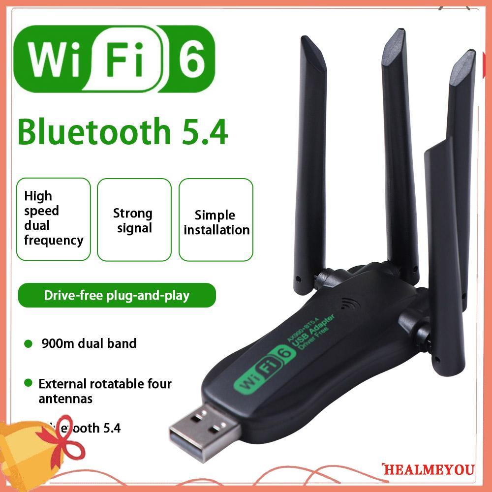 AQUA Dual Band WiFi6 อะแดปเตอร์ USB, AX900 Bluetooth 5.4 900Mbps WiFi Dongle, Plug Play 4 เสาอากาศอิ