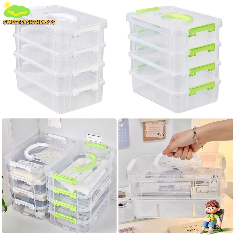 SWEE 1 ชิ้นโต๊ะจัดเก็บ,โปร่งใส Stackable แต่งหน้า Organizer กล่อง,พลาสติกลิ้นชักตาราง 4 ชั้นเครื่องประดับถังคอนเทนเนอร์