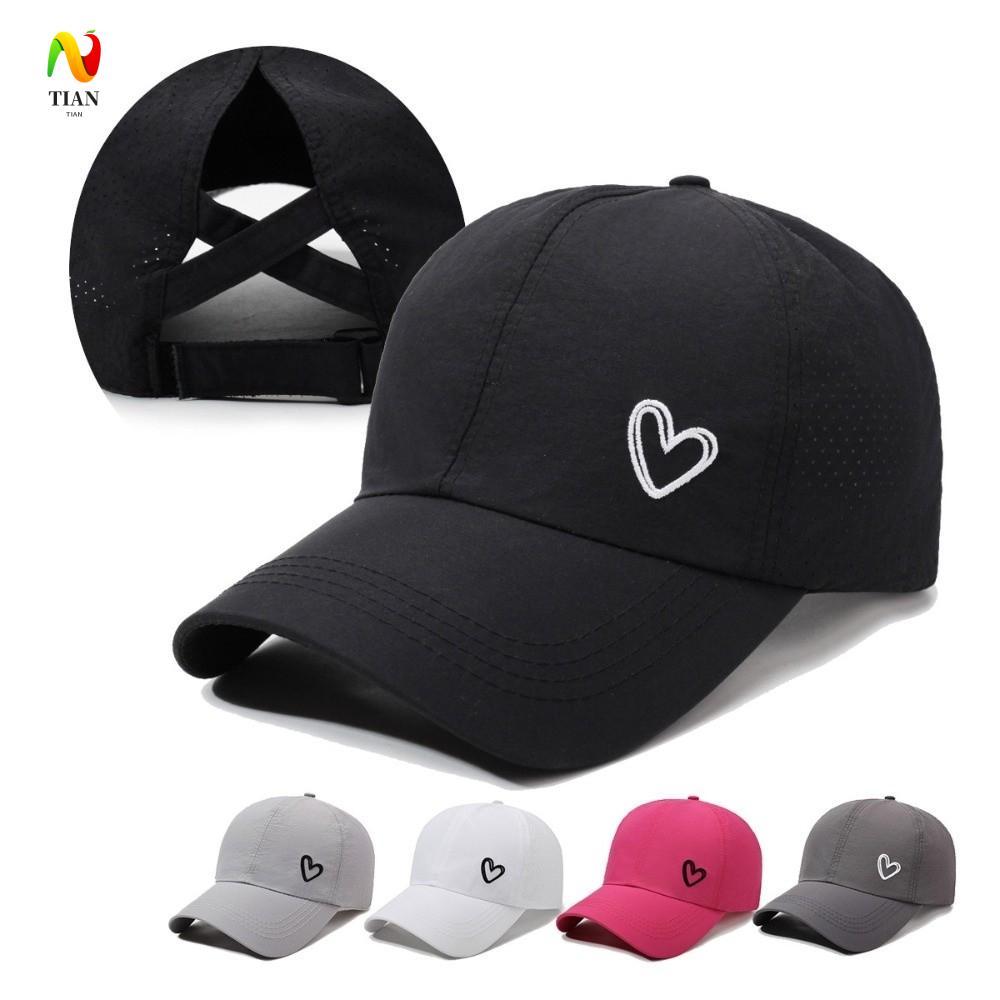 INQUIRY IMPACT หมวกเบสบอลหางม้า, Love Heart สีทึบบังแดด Sun หมวก, Simple ปรับน้ําหนักเบา Quick Dryin