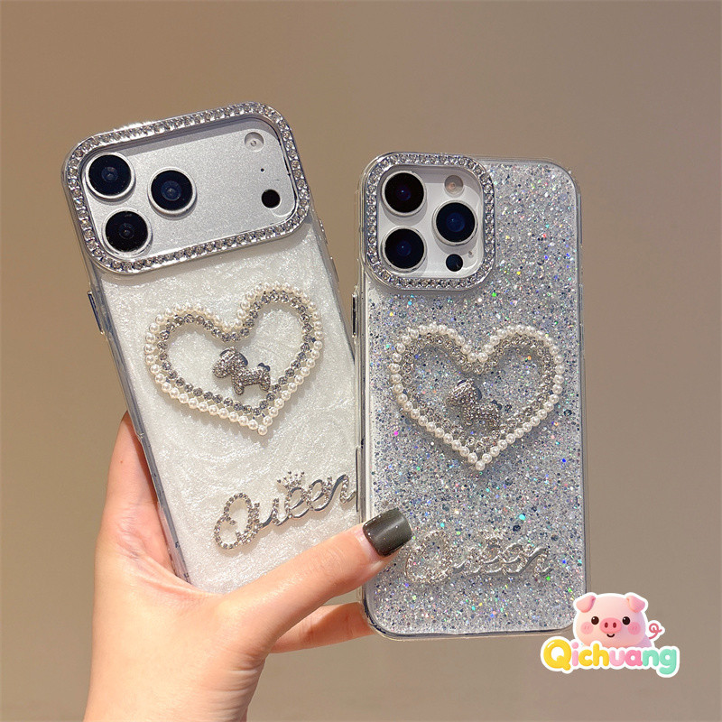 3D Pearl Heart Pony Rhinestone สําหรับ OPPO A17 A17K A16 A16S A15 A15S A11S A8 A6 Max A5 A5i A5M A3 
