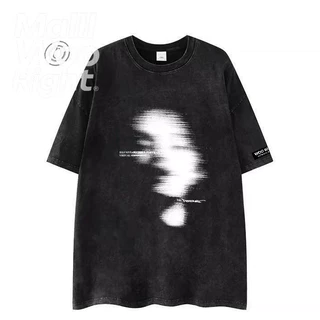 （จัดส่งตลอด 24 ชั่วโมง）HY เสื้อยืดฟอก oversize ผ้าฝ้าย100% โอเวอร์ไซซ์ สีดําเข้ม เรโทร เสื้อฟอกวินเทจ#T1685