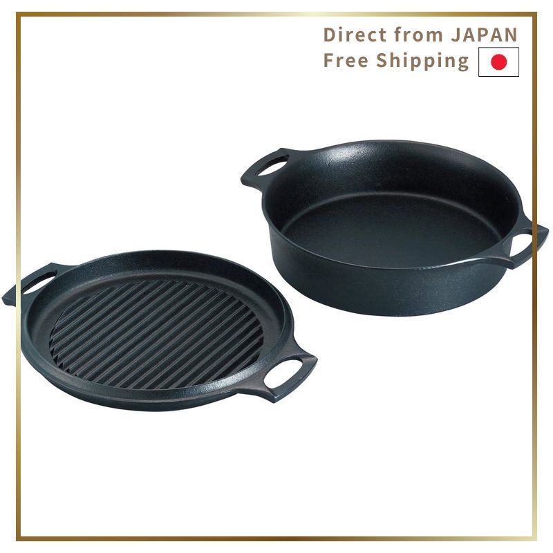 Ikenaga Iron Works Cast Iron Grill Pan with Steak Press for Perfect Searing