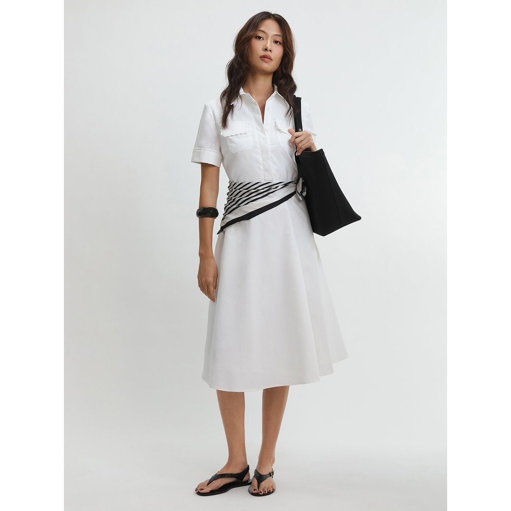 [Pomelo] เดรสยาวปานกลางแบบมีเข็มขัด / Belted Midi Dress