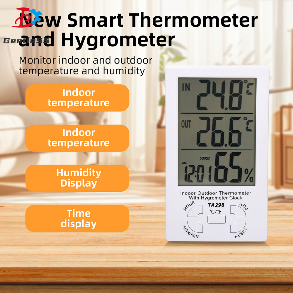เครื่องวัดอุณหภูมิและไฮโกรมิเตอร์ในร่ม/กลางแจ้งแบบดิจิตอล °ค/°F การสลับด้วยเซ็นเซอร์โพรบ 1.5M -40℃～+