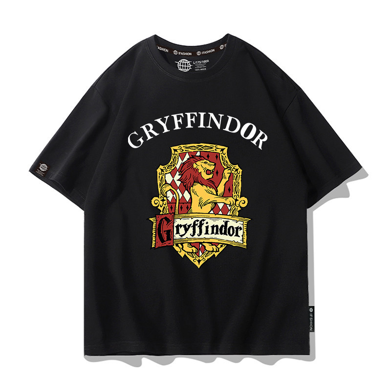 เสื้อยืดแขนสั้นสีดำHarry Potter Hogwarts พริ้นต์โลโกมAGIC ACADEMY