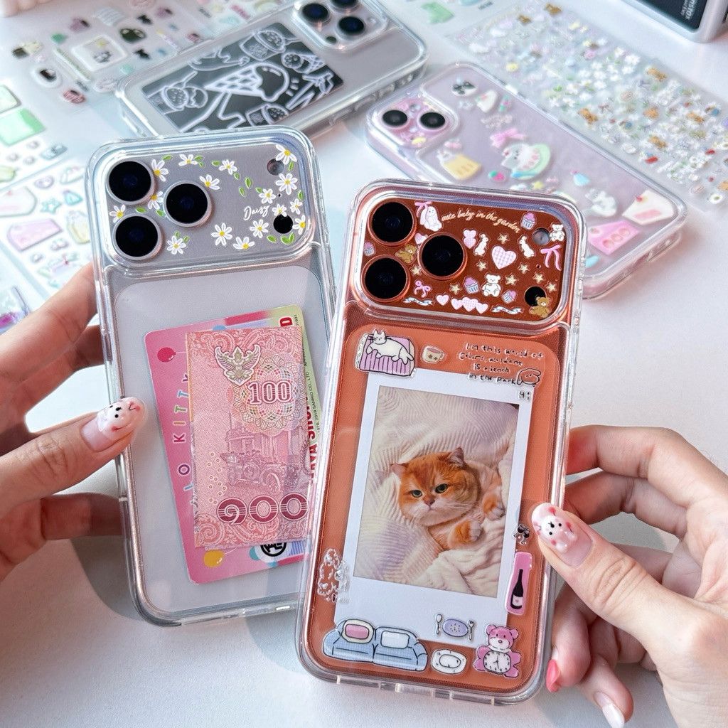 พร้อมส่ง T6S214 DIY CASE เคสถอดฝาหลัง มาแต่งเคสกัน🎨🎀 เคสใสใส่บัตร เคสใส่รูป เคสไอโฟน For iPhone13-16Pro,17Pro,17Promax