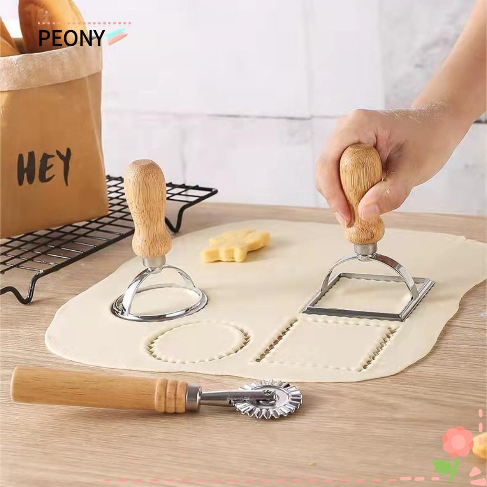 PEONYPAVILION Ravioli Maker Mold, Baking Tool Dumpling Lace Pastry Press Mold, คู่มือคุณภาพพร้อมด้าม