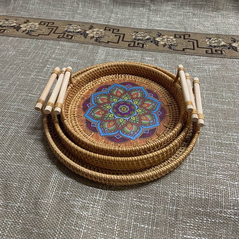 Rattan Tray Japanese Bread Basket Woven Fruit Plate Fruit Basket Steamed Bread Basket Bamboo Woven S