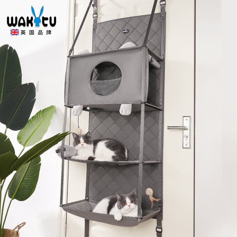 Wakytu British Door-Hanging Cat Climbing Frame Cat Litter Integrated Cutting-Free Behind Door Cat Cl