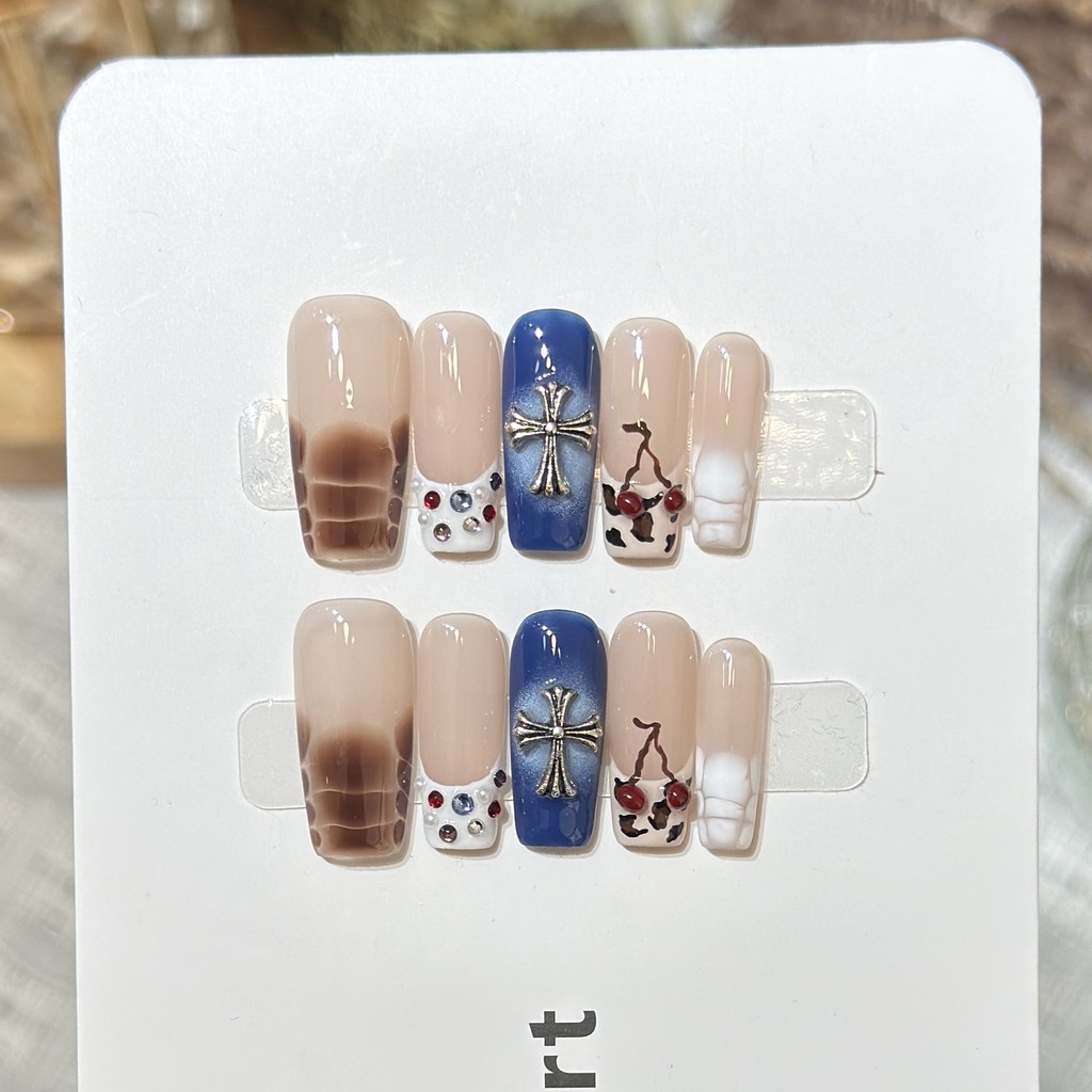 5in1 Toolkit+HANDMADEPress on Nails Y2K Sweet Cool Chrome Hearts Mix Style Phototherapy เล็บปลอมเล็บ