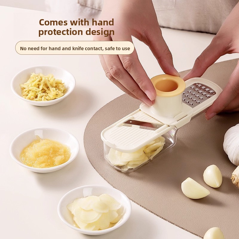 🧄【ผู้ช่วยในครัว】​เครื่องบดขิงและกระเทียมสแตนเลสเกรดสัมผัสอาหาร 3-in-1 เครื่องขูดกระเทียม ครัวเรือน หัวเจียร ที่กดกระเทียม เครื่องบดผักและอาหารอเนกประสงค์และเครื่องบดกระเทียม พร้อมการ์ดมือ