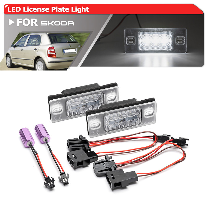 2x สําหรับ Skoda Fabia I Typ 6Y2 6Y3 6Y5 1999-2008 Full White ข้อผิดพลาดฟรีไฟป้ายทะเบียน Led แท็กที่