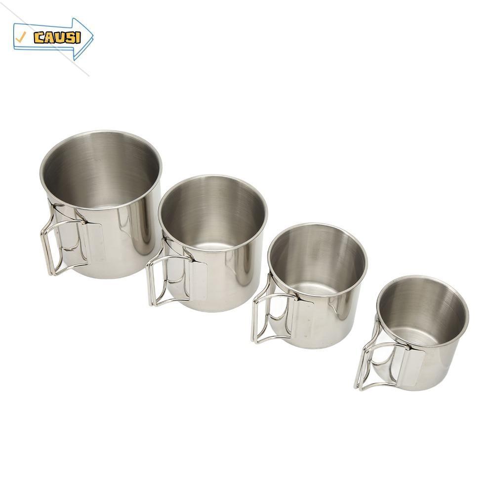 CAUSI 4 ชิ้น Camping ถ้วย,พับจับสแตนเลส Camping แก้ว,ทนทาน Silver Campfire ถ้วย Camping