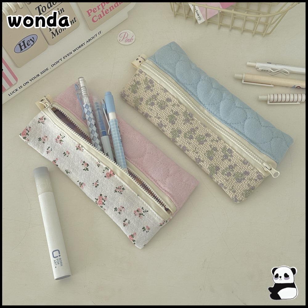 Wonda กระเป๋าเครื่องเขียน, กระเป๋าใส่ดินสอมัลติฟังก์ชั่นพิมพ์ลายการ์ตูนลายดอกไม้, กระเป๋าใส่ดินสอความจุขนาดใหญ่แบบพกพานักเรียน