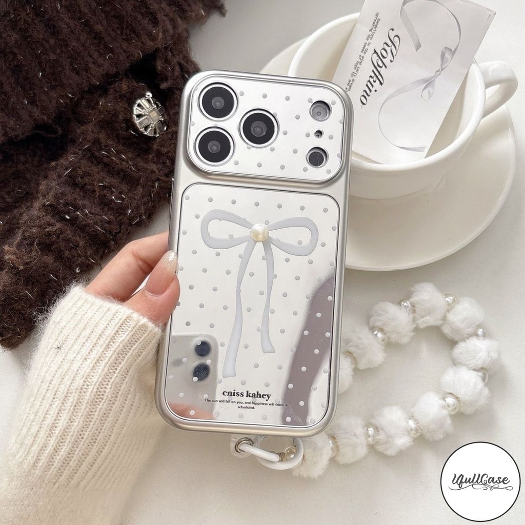เคสไอโฟน11 17 เคสกระจก ลายโบว์+จุด สไตล์สุทธิ น่ารักสำหรับ IPhone Air 15 11 17 13 16 12 14 Pro Max 13 X XR XS 15 16 Plus