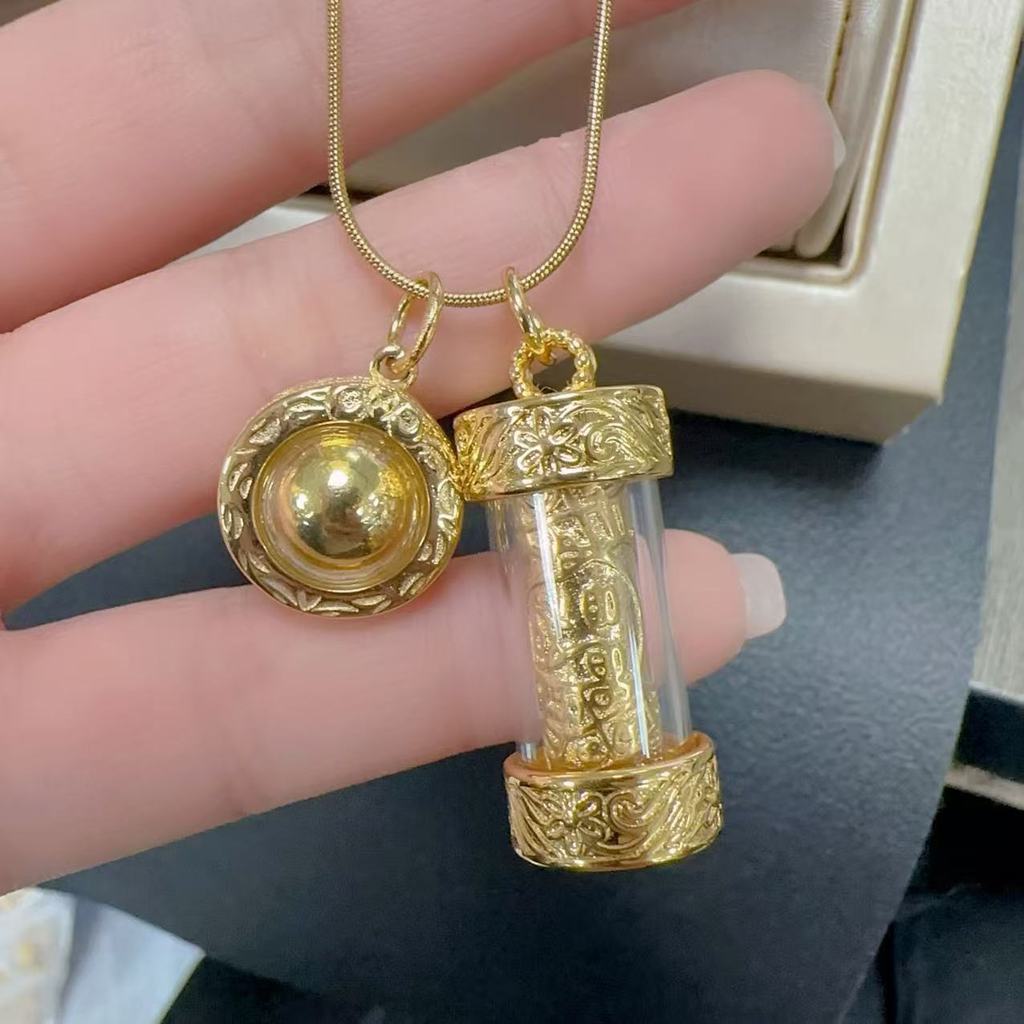 Buddhist amulet money-attracting talisman tube necklace for women, vintage Thai silver, simple and v