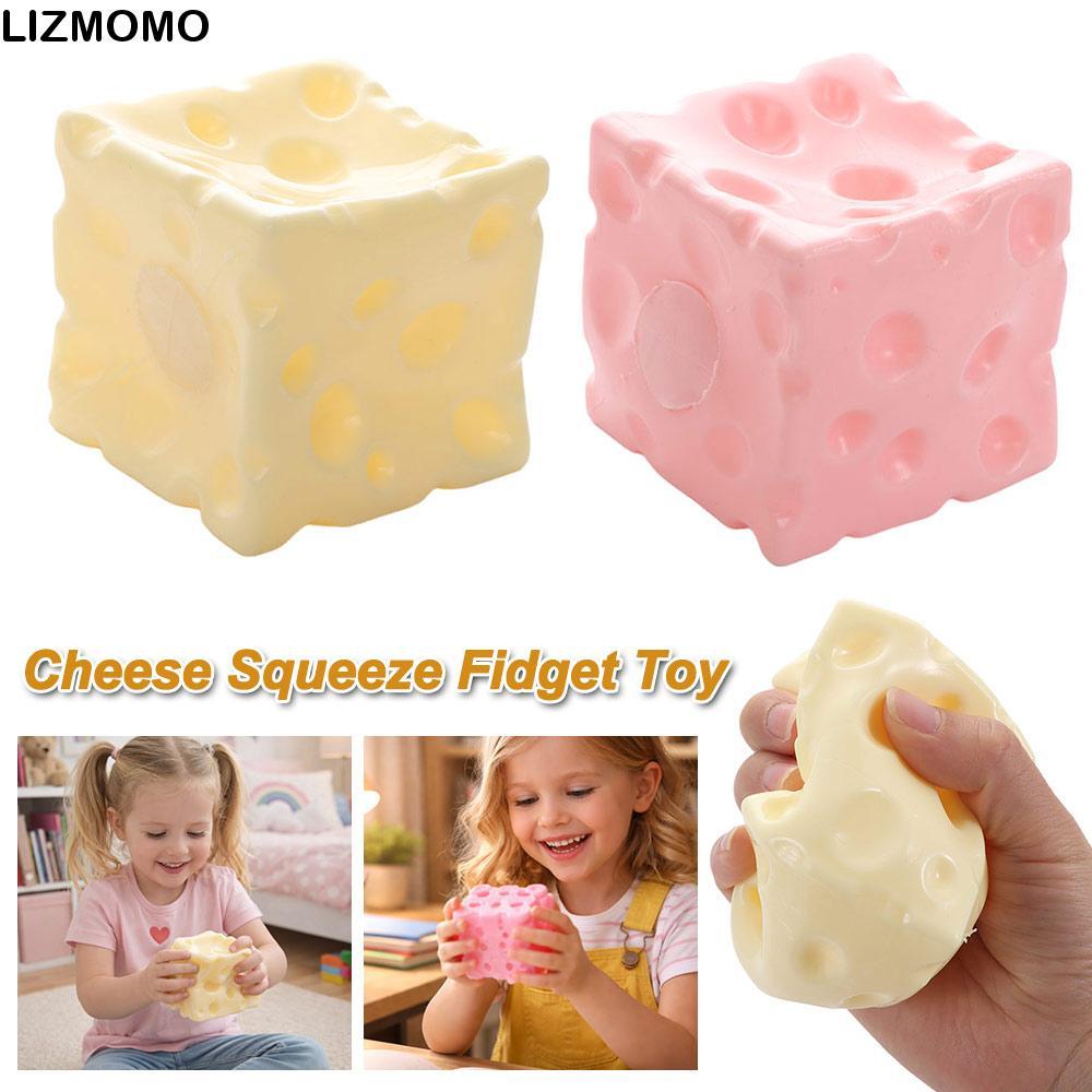 LIZMOMO Jumbo Cheese Cube Stress Ball, Shapeable Non-Bounce Cheese Squeeze Fidget Toy, Anti-Stress S