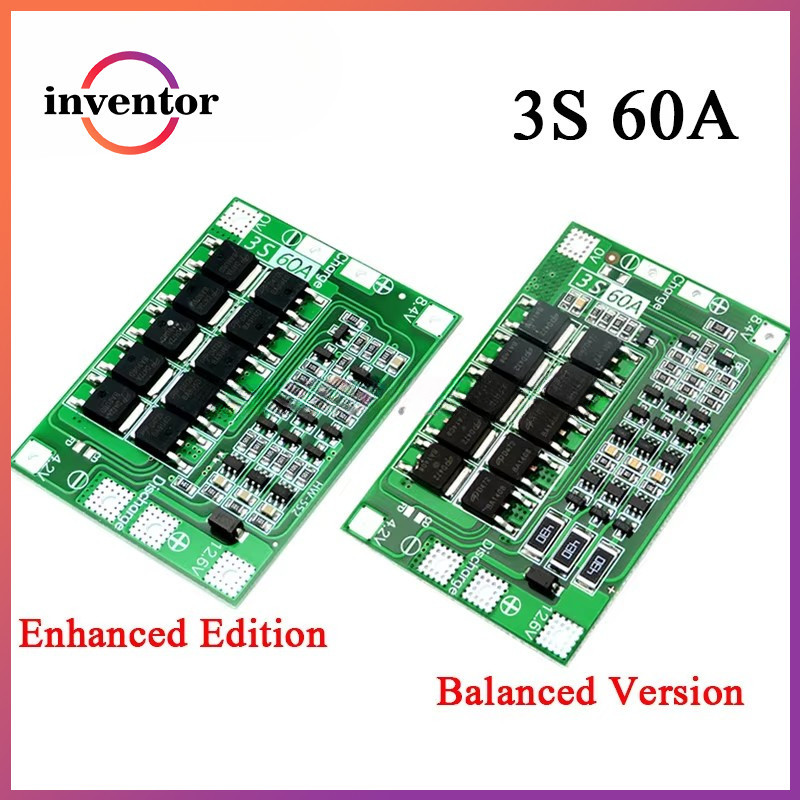 3S 60A BMS 11.1V 12.6V 18650 แบตเตอรี่ลิเธียมป้องกันบอร์ดรุ่นสมดุล, 60A การเพิ่มประสิทธิภาพกระแส/สมด