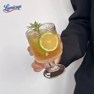 แก้ววินเทจมีขา 220ml แก้วแกะสลัก Retro Glass Goblet ถ้วยแก้วลายหรู สำหรับกาแฟ ไวน์ ค็อกเทล