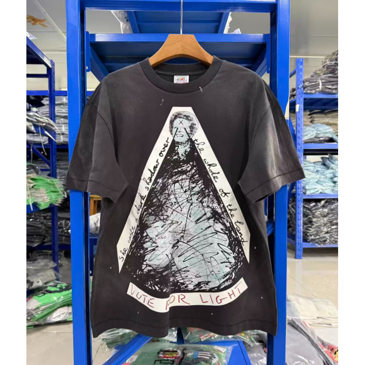 เสื้อยืดSAINT Mx6 888e Reid 5th Drop Series สีซักล้างลายย้อม ทรงรอบคอแขนสั้น