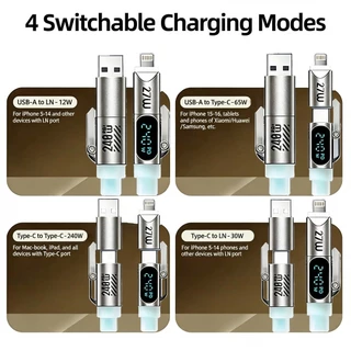 สายชาร์จ Fast charge สายชาร์จเร็ว 4in1 ขนาดสายยาว 1.8เมตร 240วัตต์ ใช้ได้กับ IOS/USB/Type-C
