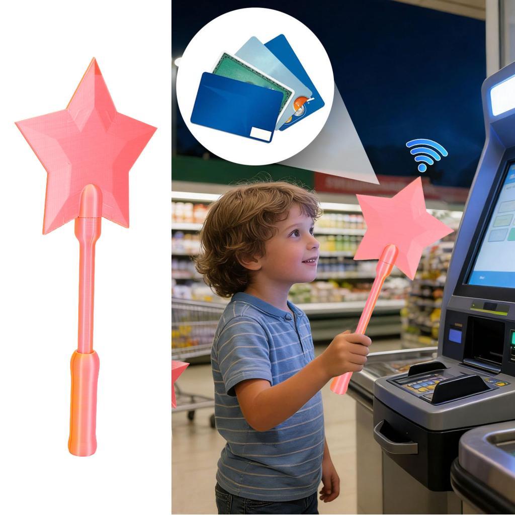 1buycart 3D พิมพ์ Wand Tap to Pay Card Holder Sleeve Contactless Pay Slot Star Pink Gold