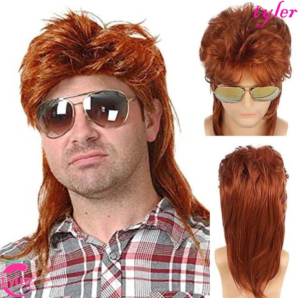 TYLER วิกผมผู้ชายทรง Mullet ผมสังเคราะห์หยิก ดีไซน์สมัย 70s และ 80s เหมาะสำหรับคอสเพลย์และสไตล์เรโทร