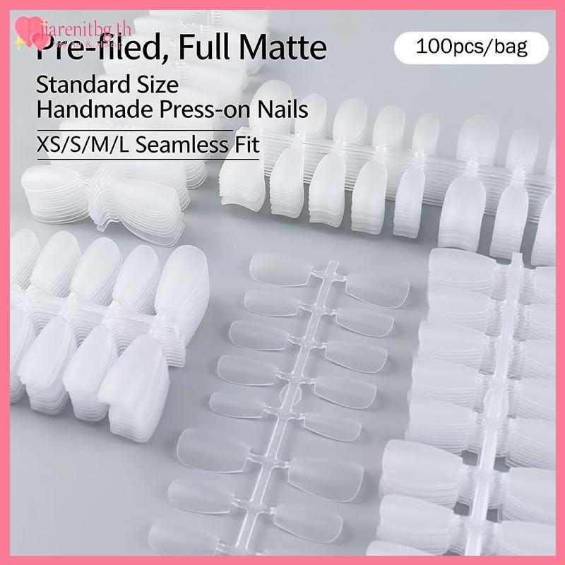 RENBG 100pcs Matte กดบนเล็บปลอมชุด Qui Application เล็บประดิษฐ์ที่ทนทานสําหรับเล็บ DIY ที่บ้านหรือ Salon TH