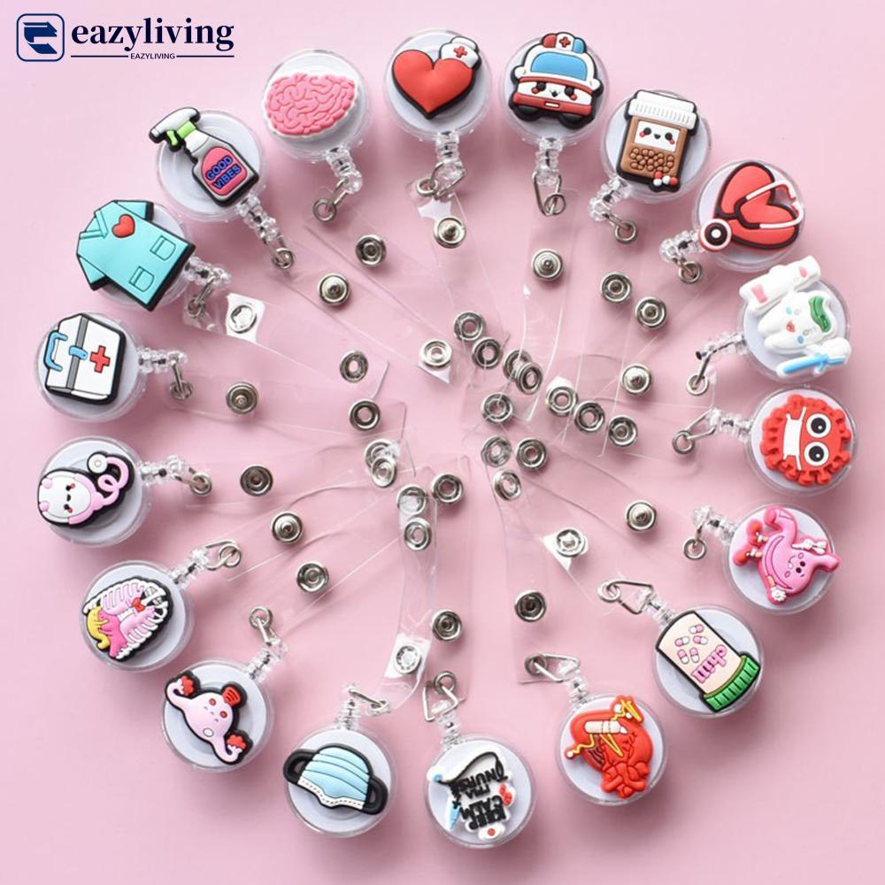EAZYLIVING การ์ตูน Badge Reel Retractable ID Lanyard ชื่อแท็กการ์ดป้ายคลิปหมอพยาบาลอุปกรณ์สํานักงาน 