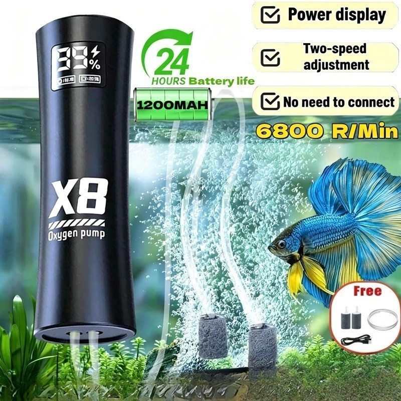 เครื่องเพิ่มออกซิเจนแบบพกพา ชาร์จ USB ได้ มอเตอร์กำลังสูง ปั๊มออกซิเจนสำหรับตู้ปลาและตกปลากลางแจ้ง