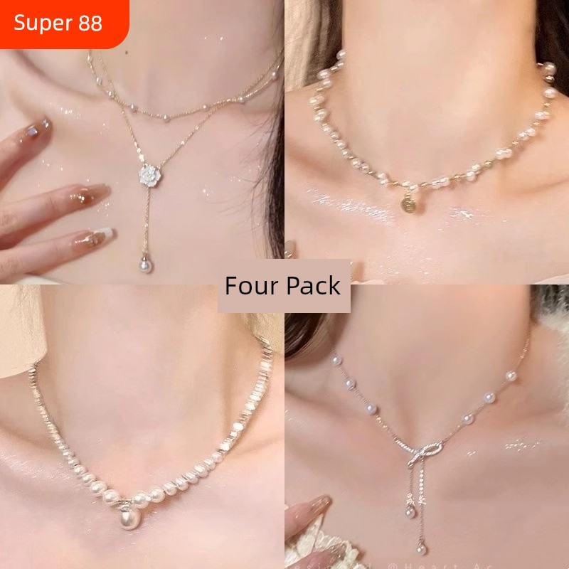 สร้อยคอยาว สร้อยคอ Niche Female Camellia Pendant สร้อยคอมุกเงินหัก