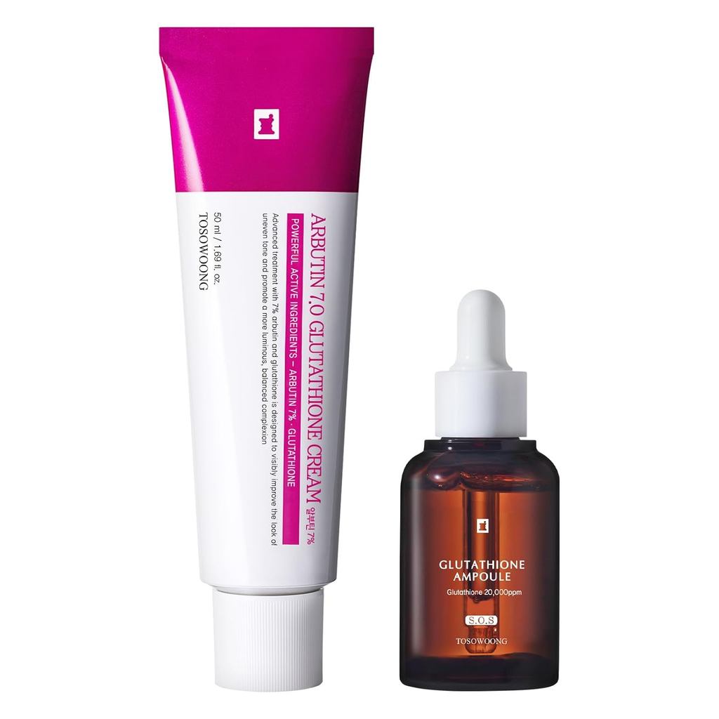 Radiant Skin Duo: TOSOWOONG Glutathione Serum & Arbutin 7 Glutathione Cream for Radiance and Spot Co