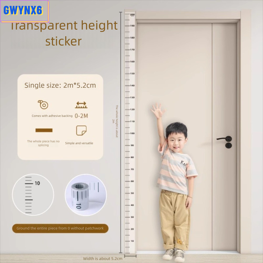 Gwynx6แผนภูมิการเจริญเติบโตของเด็ก, สติกเกอร์วัดความสูงแบบมีกาวในตัวที่ถอดออกได้, ความสูง 2ม กันน้ําโปร่งใสแผนภูมิการเจริญเติบโตสติกเกอร์ส