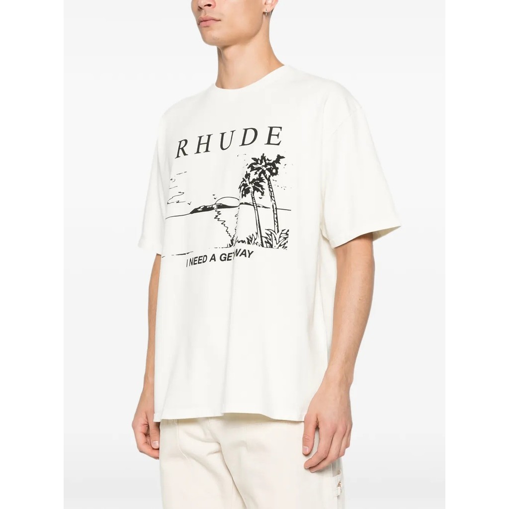 ICZC Rhude Summer new arrival: resort-style striped print short-sleeve shirt T White unisex loose-fi