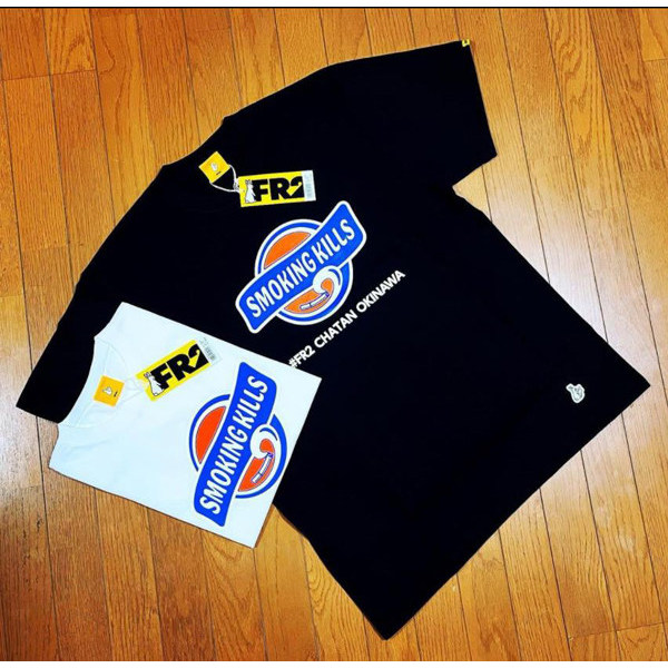 #FR2OKINAWA Okinawa Limited SMOKINGKILLS ผู้ชายและผู้หญิงคอลูกเรือเสื้อยืดแขนสั้นหลวมน้ํา 0417