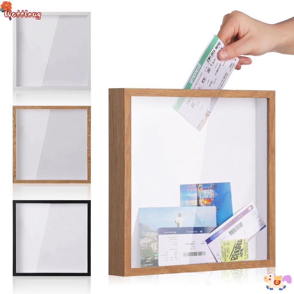 กล่องเงาตั๋ว WATTLEUG, กล่องเงาสําหรับเดินทางใสทรงสี่เหลี่ยม, ติดผนัง Simple Top Loading Ticket Stub Memory Frame Home Decor