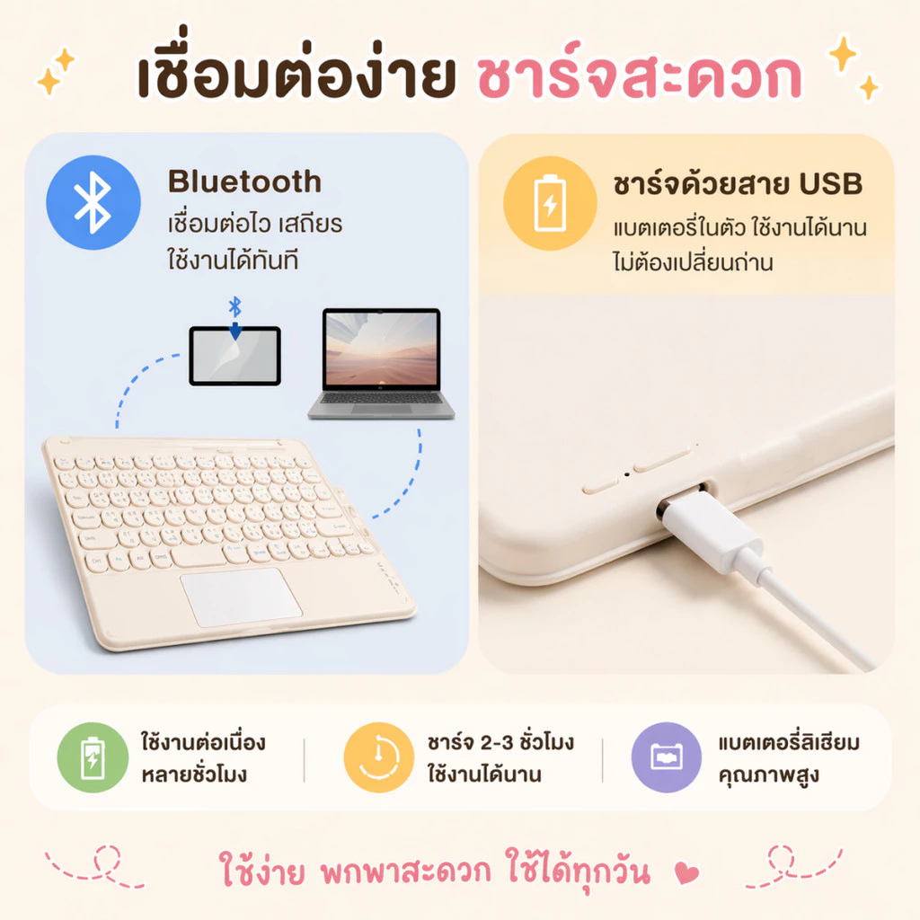 คีย์บอร์ดบลูทูธไร้สายพร้อมทัชแพด ภาษาไทย/อังกฤษ thumbnail 4