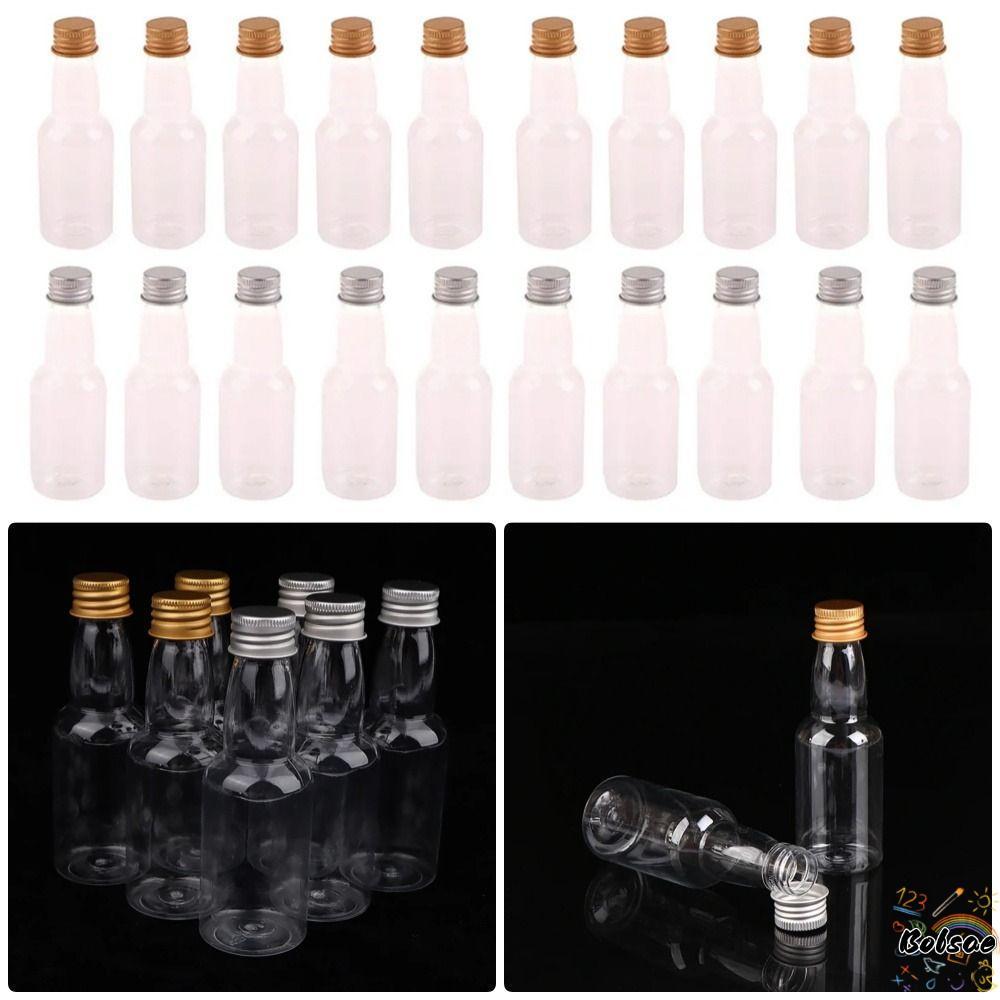 BOLSACF 5 ชิ้น มินิขวดเหล้า ชุดขวดพลาสติก 60ml สีเงิน/ทอง หมวก Party Supplies